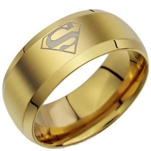 Superman Logo Men's Stainless Steel Wedding Gold